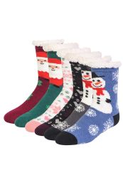 48 Pairs Cozy Thermal Christmas Printed NoN-Skid Socks Size 6-8 - Girls Crew Socks