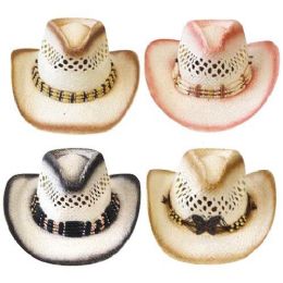 48 Wholesale Cowgirl Hat 3 Assorted Colors