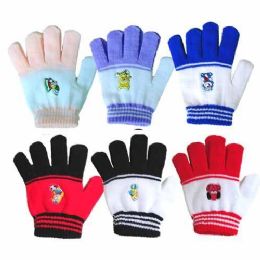 48 Pairs 5.5 Childs Stripe Glove Cartoon Patc 5 Colored Tips - Knitted Stretch Gloves