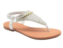18 Wholesale Fashion Flat Sandals For Women Sole Open Toe In Color Silver Size 6-11