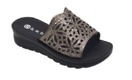 12 Wholesale Fashion Platform Rhinestone Sandals For Women Sole Open Toe In Color Pewter Size 7-11