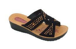 18 Wholesale Fashion Platform Rhinestone Sandals For Women Sole Open Toe In Color Black Size 6-11