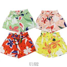 24 Units of Floral Pattern Rayon Shorts Size L - Womens Shorts