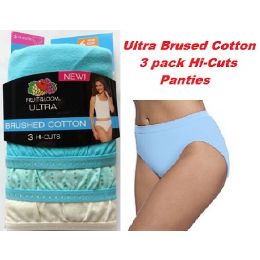 36 Wholesale Fruit Of The Loom Ladies 3 Pair "ultra" Brushed Cotton HI-Cuts Size 8