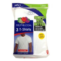 24 Bulk Fruit Of The Loom Mens 3 Pack White Crew Neck T Shirts, Size M