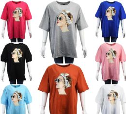 24 Wholesale Girl Print Oversized T-Shirt Size L / xl