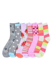216 Bulk Girl's Assorted Design Crew Socks Size 4-6