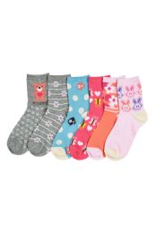 240 Bulk Girl's Assorted Design Crew Socks Size 4-6