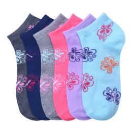 216 Pairs Girls Butterfly Printed Spak Spandex Ankle Socks Size 9-11 - Girls Ankle Sock