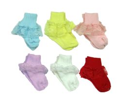 300 Pairs Girls Classic Ribbed Lace Ankle SockS- Size L- Assorted Colors And Sizes - Girls Ankle Sock