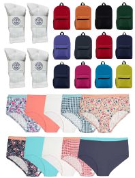 Girls Clothing Kit 12 Pairs White Crew Socks & 12 Pcs Girls Underwear & 12 Backpacks