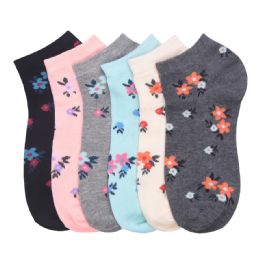 216 Pairs Girls Floral Printed Spak Spandex Ankle Socks Size 4-6 - Girls Ankle Sock
