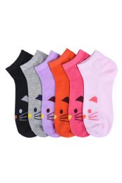 216 Pairs Girls Kitty Printed Spak Spandex Ankle Socks Size 4-6 - Girls Ankle Sock