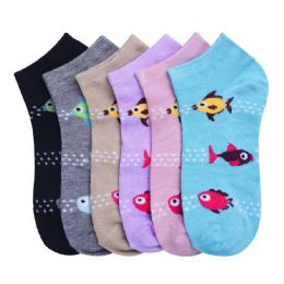 432 Pieces Girls Ocean Fish Casual Spandex Ankle Socks Size 4-6 - Girls Ankle Sock