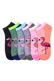 432 Pairs Girls Printed Casual Spandex Ankle Socks Size 9-11 Flamingo - Girls Ankle Sock