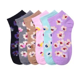 216 of Girls Printed Casual Spandex Ankle Socks Flower Design Size 4-6