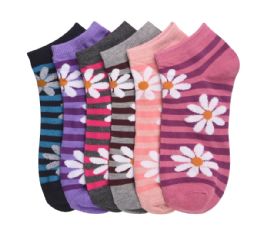 432 Pairs Girls Printed Casual Spandex Ankle Socks Striped Flower Design Size 4-6 - Girls Ankle Sock