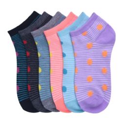 432 Pairs Girls Printed Casual Spandex Ankle Socks Size 4-6 Striped Polka Dot - Girls Ankle Sock