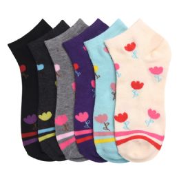 432 Pairs Girls Printed Casual Spandex Ankle Socks Size 4-6 Tulip 2 - Girls Ankle Sock