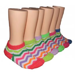 480 Bulk Girls Rainbow Chevron Low Cut Ankle Socks Size 6-8