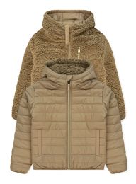Girls Reversible Jacket With Sherpa Lining In Beige Assorted Size 4-6x