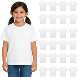24 Pieces Girls Youth Cotton White T-Shirts Size Large - Girls Tank Tops and Tee Shirts