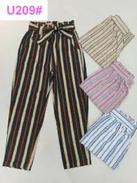 24 Wholesale Glitter Striped Pattern Rayon Pants Size L