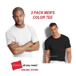 24 Wholesale Hanes 3 Pack Men's Color Crew Neck T-Shirts - Slightly Imperfect Size Large