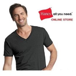 24 Wholesale Hanes 3 Pack Men's Color V-Neck T-Shirts Size Large