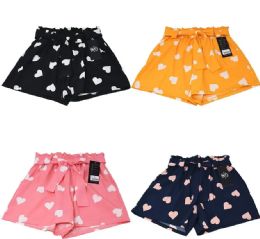 24 Wholesale Womens Heart Patterns Paper Bag Waist Rayon Shorts Size L / xl