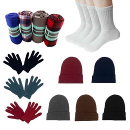 48 Pieces Homeless Care Package Supplies 12 Glove Pairs, 12 Socks, 12 Winter Throw Blankets, 12 Beanies - Winter Gear