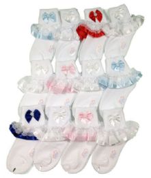 144 Pairs Infants Ribbon Lace Sock Size Medium - Boys Crew Sock