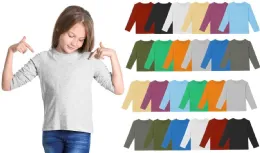 24 Pieces Kids Long Sleeve T-Shirts Cotton Unisex Assorted Colors Sizes Large - Boys T Shirts