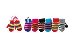 144 Wholesale Kids Mittens With Strings Fleece Lined
