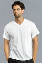 144 Pieces Knocker Men's White V-Neck Shirts Size L - Mens T-Shirts