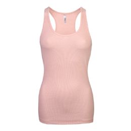 72 Pieces Ladies Cotton Ribbed Knit Racerback Tank Top Blush Medium - Womens Camisoles & Tank Tops