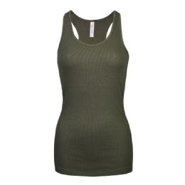 72 Pieces Ladies Cotton Ribbed Knit Racerback Tank Top Olive Small - Womens Camisoles & Tank Tops