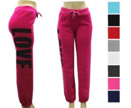 36 Pieces Ladies Fleece Lined Love Print Joggers - Assorted Colors Size L-xl - Womens Leggings
