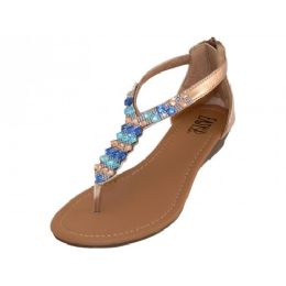 18 Wholesale Lady Rhinestone Sandals With Back Zipper Rose Gold Size 5-10