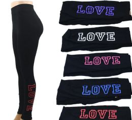 36 Wholesale Long Leggings Love Print Seamless Size L/ xl