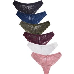 432 Wholesale Mamia Ladies Lace Thong Panty Size S