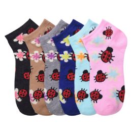 216 Pieces Mamia Spandex Socks (bugs) Size 9-11 - Womens Ankle Sock