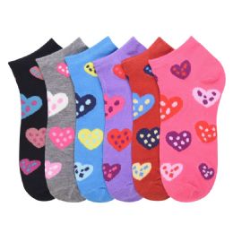 216 Units of Mamia Spandex Socks (dheart) Size 2-3 - Womens Ankle Sock