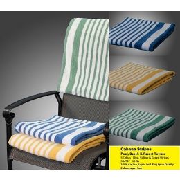 12 Pieces Marina Collection CabanA-Stripe Beach Towel 100% Cotton Yellow Mt Color - Beach Towels