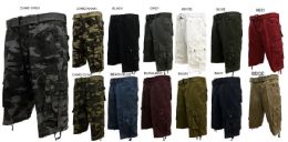 12 Wholesale Men's Cargo Belted Short In Camo Khaki Pack A
