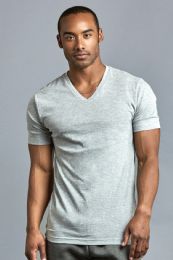 72 Wholesale Men's Cotton V-Neck T-Shirt In Size 3X-Large In Gray