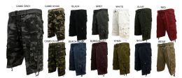 12 Pieces Men's Fashion Cargo Shorts With Belt In Navy Pack aa - Mens Shorts