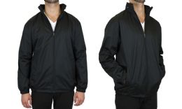 12 Bulk Men's FleecE-Lined Water Proof Hooded Windbreaker Jacket Solid Black Size Xx Large
