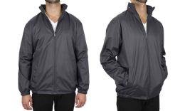 12 Wholesale Men's FleecE-Lined Water Proof Hooded Windbreaker Jacket Solid Charcoal Size Large