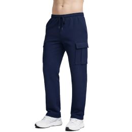 24 Packs Men's Fleece Lined Cargo Sweatpants With Open Bottom Navy Size 2XLarge - Mens Sweatpants